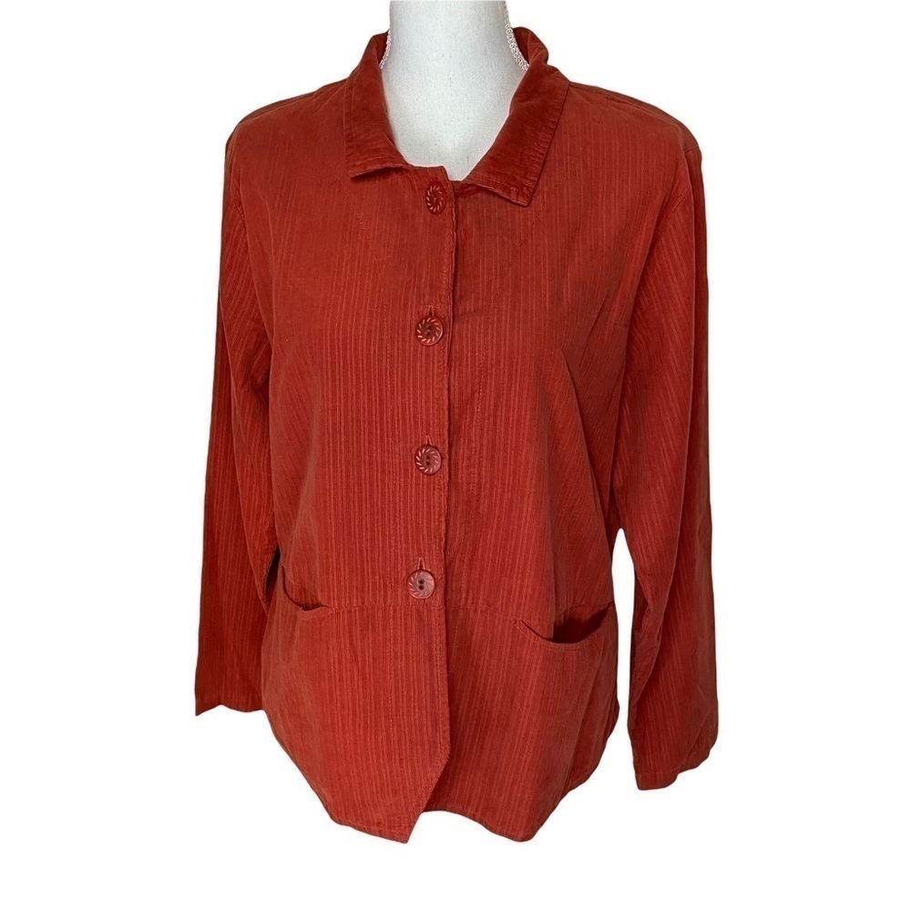 Flax Cotton Button Blazer Jacket Burnt Orange Medium